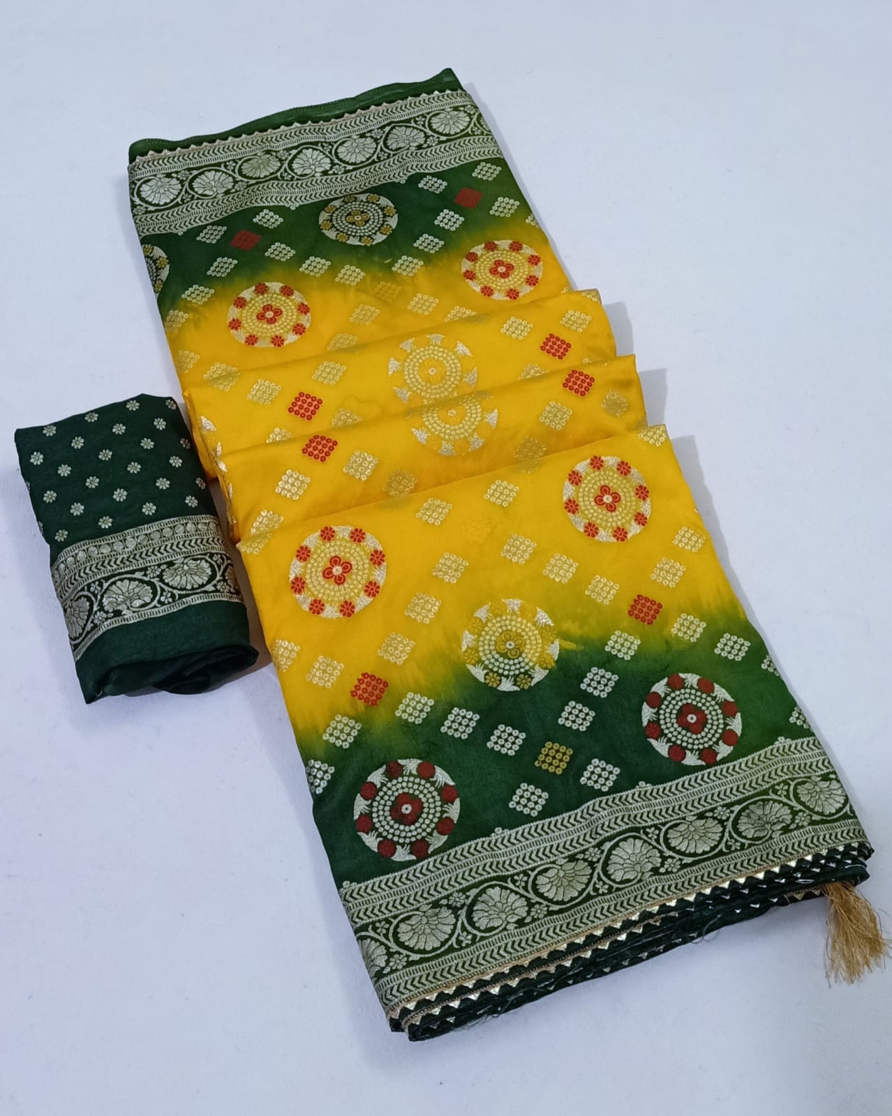 Soft Dola Silk Saree With Bandhej Design and Zari Border