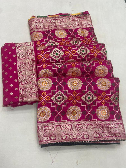 Soft Dola Silk Saree With Bandhej Zari Weaving