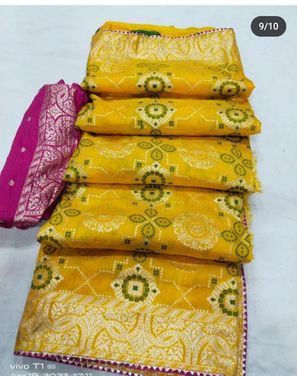 Soft Dola Silk Saree With Bandhej Zari Weaving