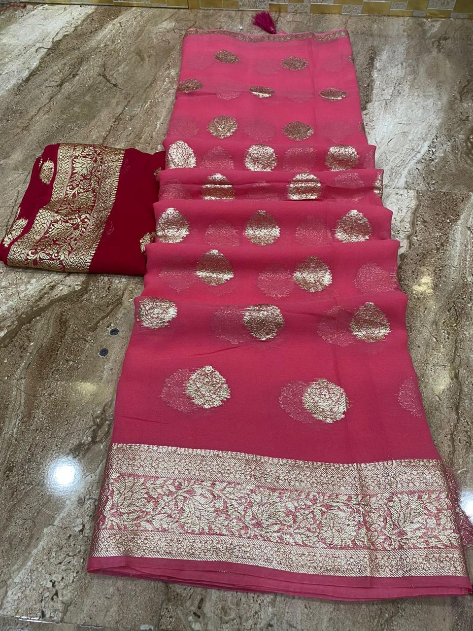 Soft Georgette Saree With Zari Weaving Butties