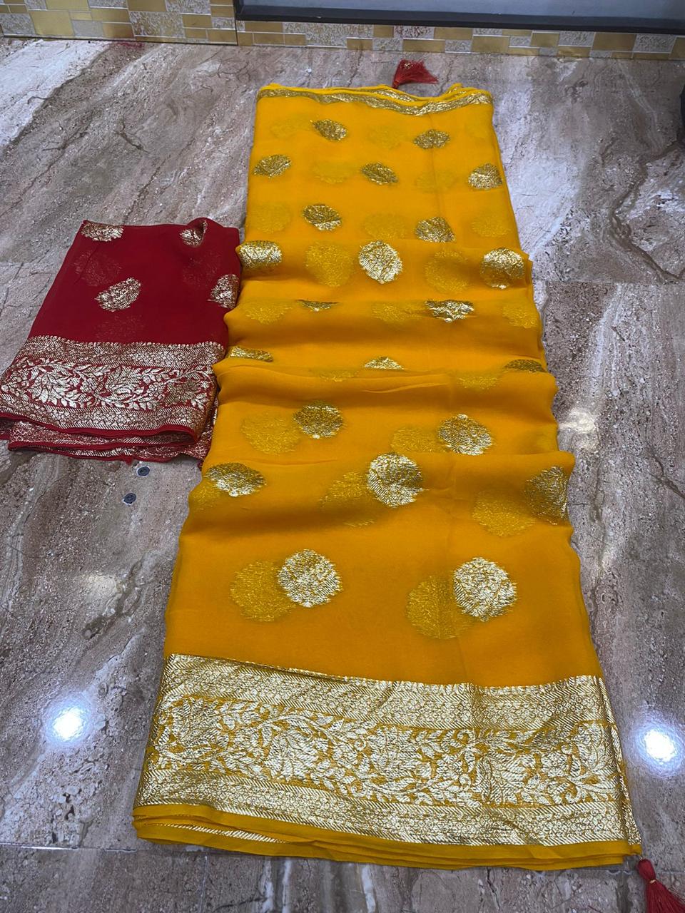 Soft Georgette Saree With Zari Weaving Butties