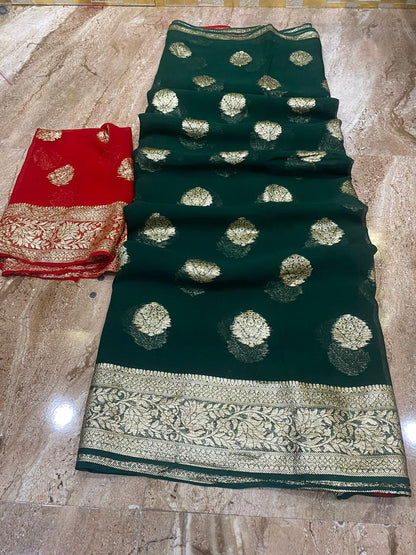 Soft Georgette Saree With Zari Weaving Butties