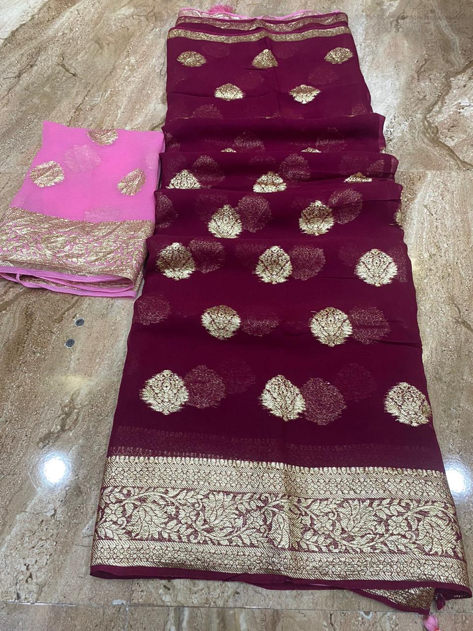 Soft Georgette Saree With Zari Weaving Butties