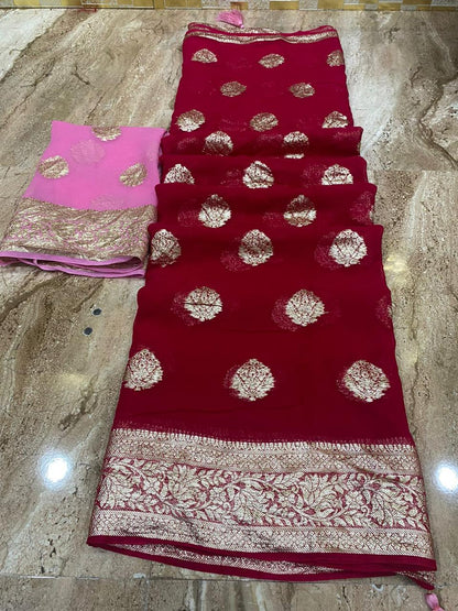 Soft Georgette Saree With Zari Weaving Butties