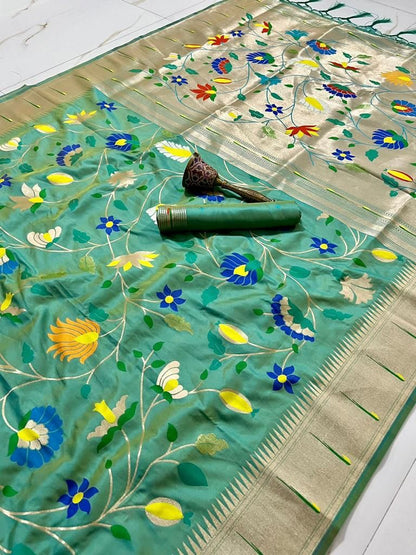 Soft Kanjivaram Paithani Silk Saree With Mina Zari Work