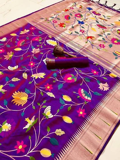 Soft Kanjivaram Paithani Silk Saree With Mina Zari Work