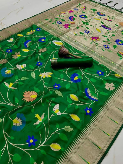 Soft Kanjivaram Paithani Silk Saree With Mina Zari Work