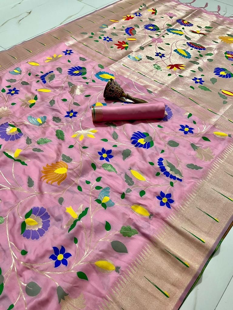 Soft Kanjivaram Paithani Silk Saree With Mina Zari Work