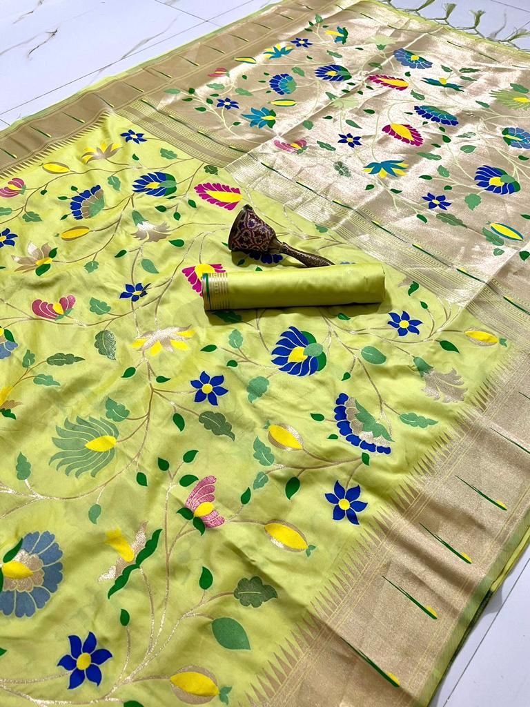 Soft Kanjivaram Paithani Silk Saree With Mina Zari Work