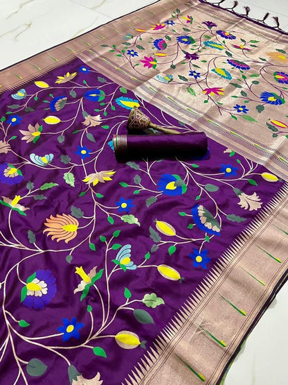 Soft Kanjivaram Paithani Silk Saree With Mina Zari Work