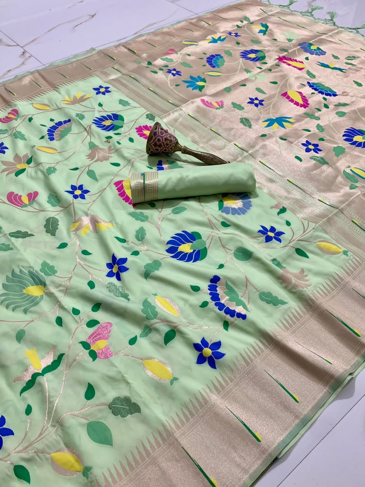 Soft Kanjivaram Paithani Silk Saree With Mina Zari Work