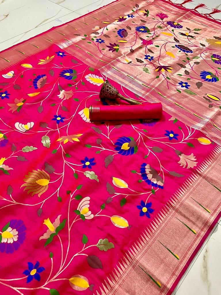 Soft Kanjivaram Paithani Silk Saree With Mina Zari Work