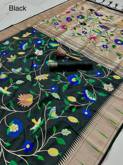 Soft Kanjivaram Paithani Silk Saree With Mina Zari Work