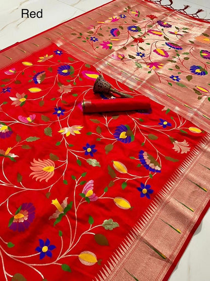 Soft Kanjivaram Paithani Silk Saree With Mina Zari Work