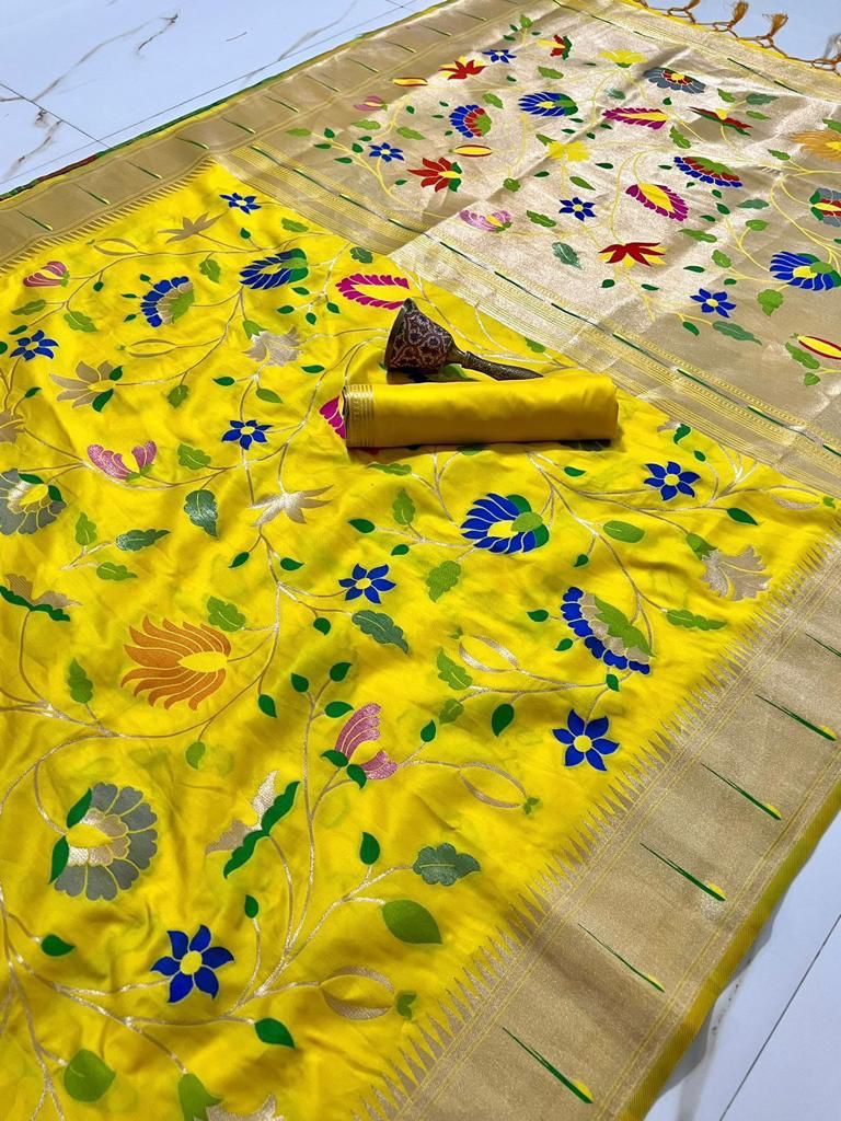 Soft Kanjivaram Paithani Silk Saree With Mina Zari Work