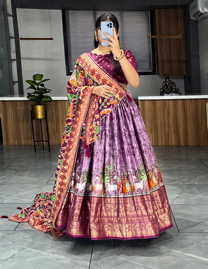 Soft Dola Silk Kalamkari Printed Lehenga With Patola Duppatta