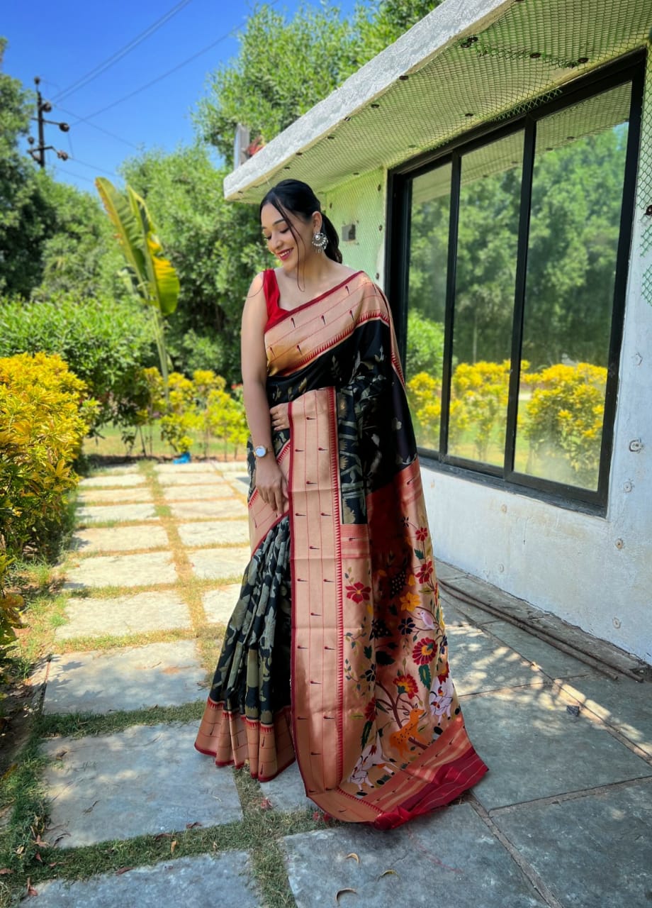 Soft Paithani Silk Saree With Beautiful 3d Traditional Design Pattern