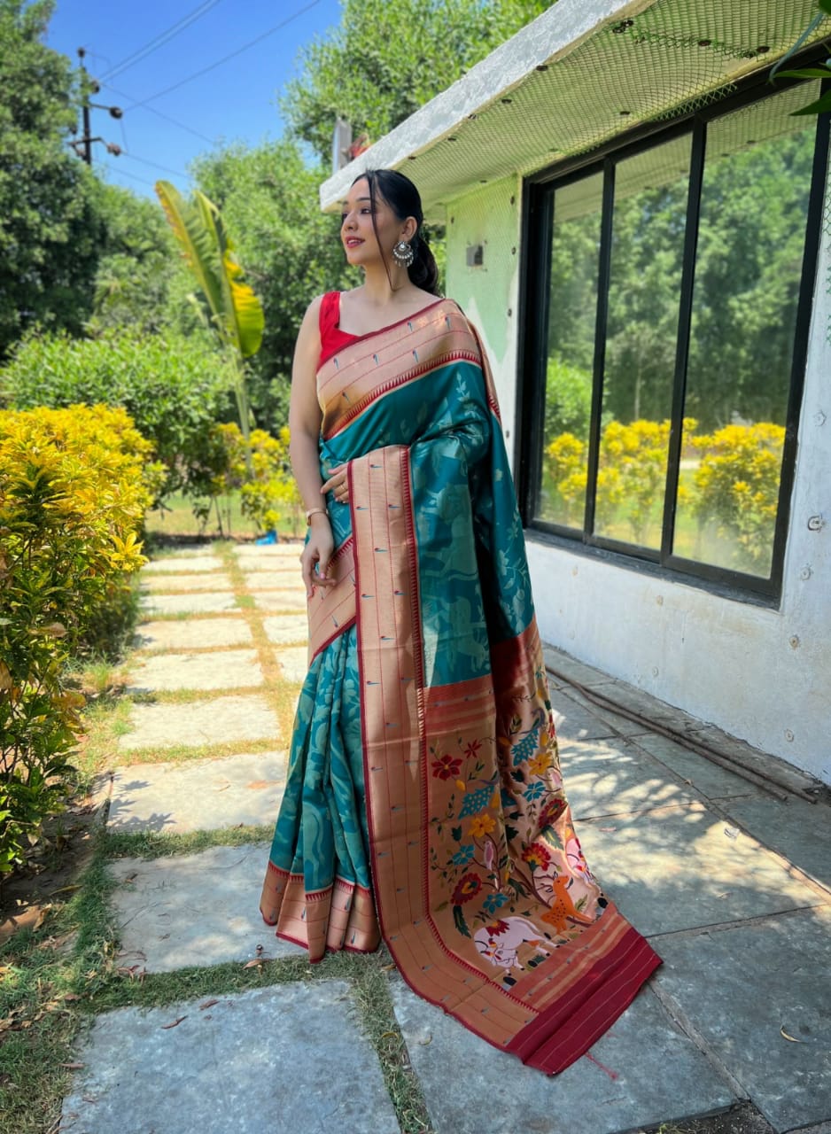 Soft Paithani Silk Saree With Beautiful 3d Traditional Design Pattern