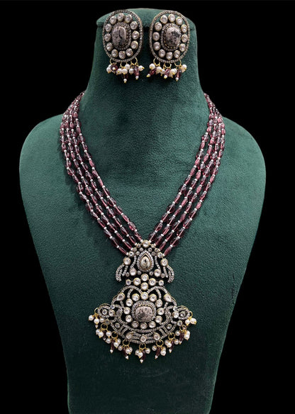 Victorian Finishing Haram Set With Beads and Foil Stone