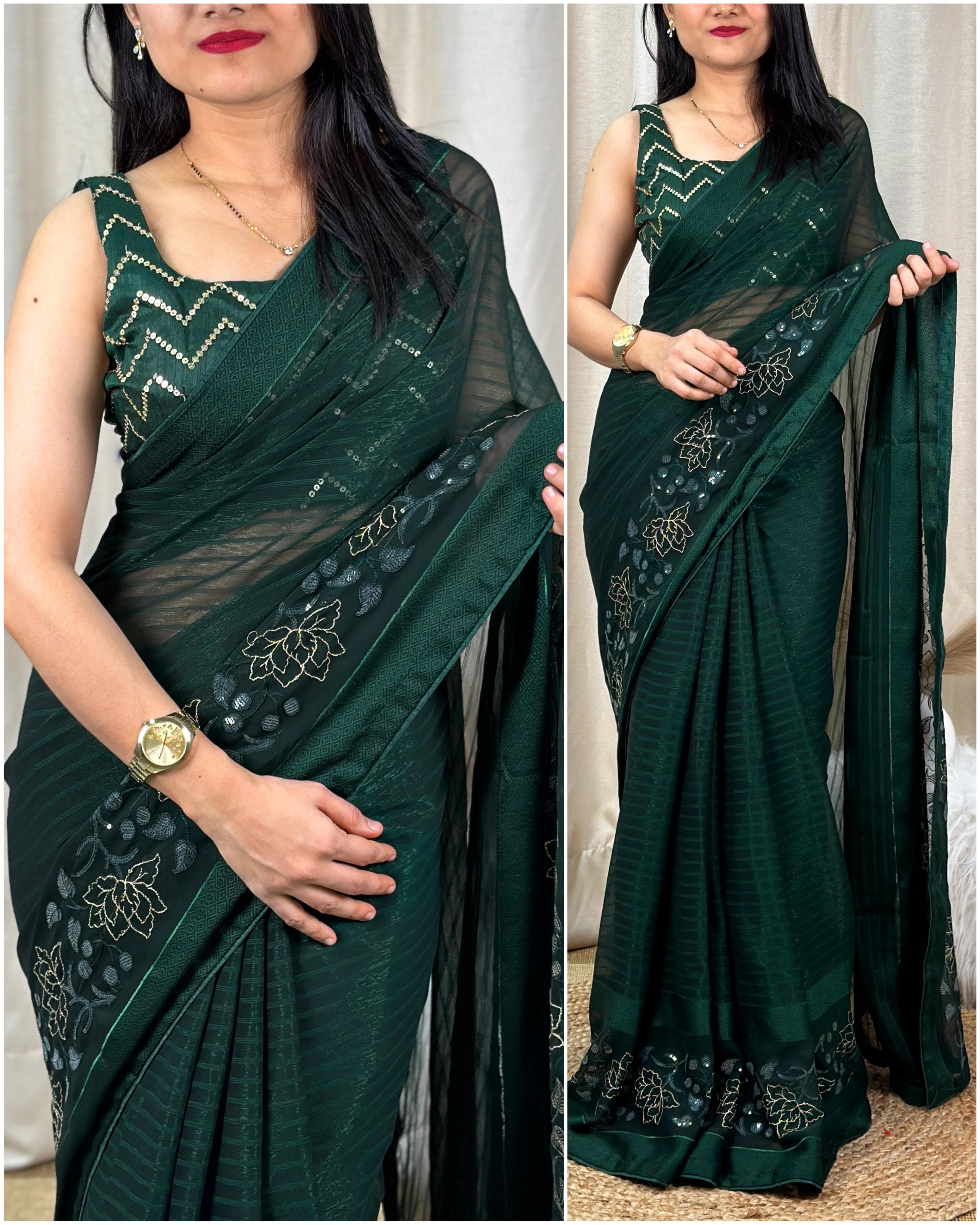 Georgette sequence Saree in Green colour 172142