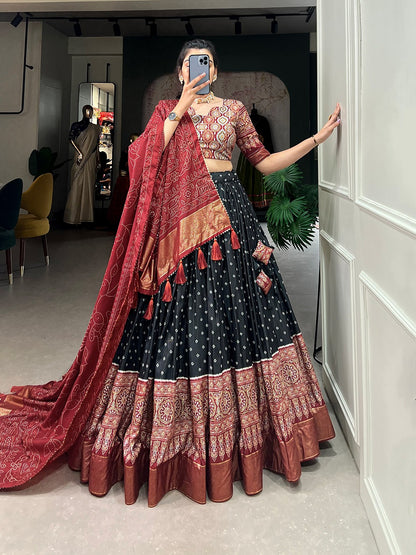 Bandhani Ajarak Printed Chaniya Choli with Lace Work