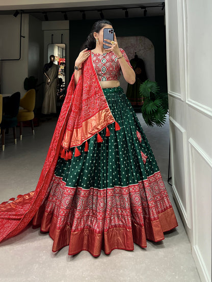 Bandhani Ajarak Printed Chaniya Choli with Lace Work