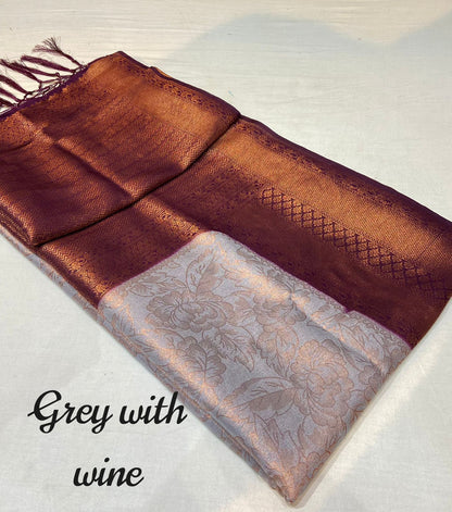 Soft Kanjivaram Silk Saree With Copper Zari Weaving