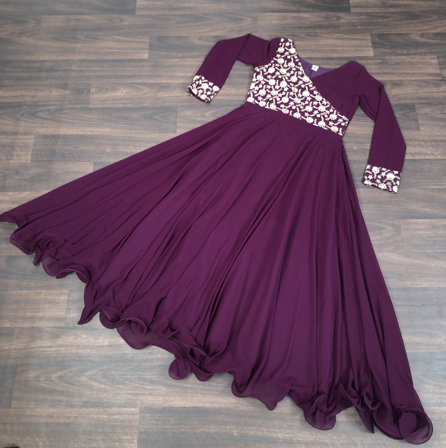 Wine Faux Soft Georgette Gown With Rich Embroidery Sequence Work