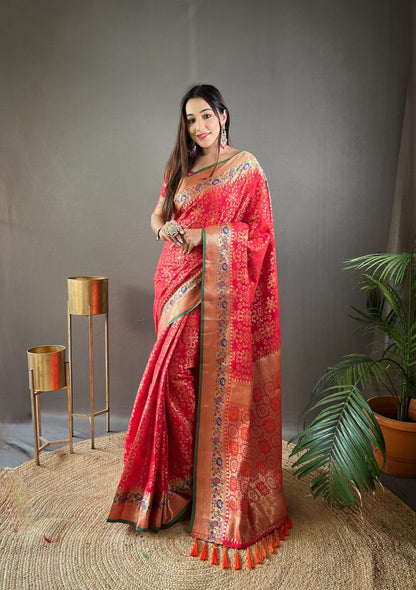 Ready to Wear Soft Patola Silk Saree With Bandhani Weaving