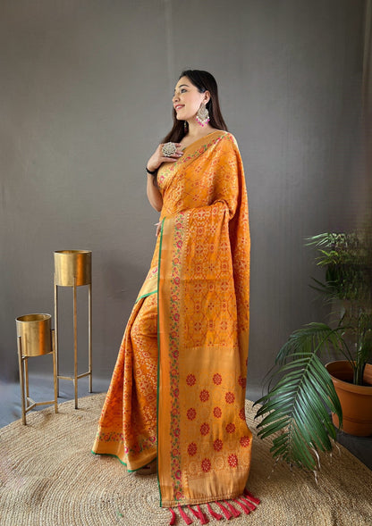 Ready to Wear Soft Patola Silk Saree With Bandhani Weaving