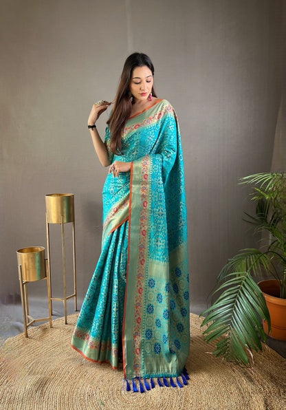 Ready to Wear Soft Patola Silk Saree With Bandhani Weaving