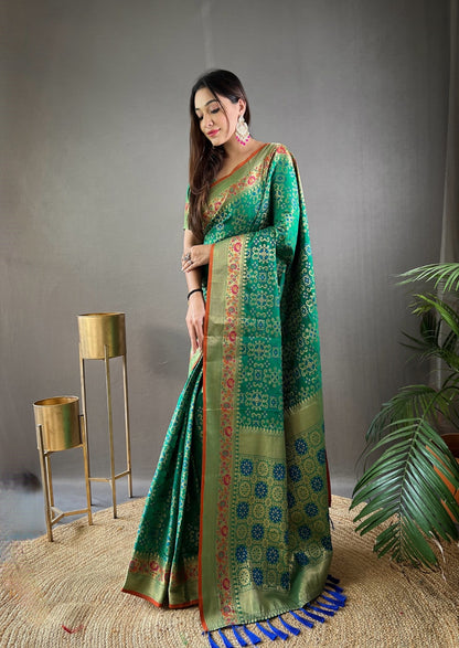 Ready to Wear Soft Patola Silk Saree With Bandhani Weaving