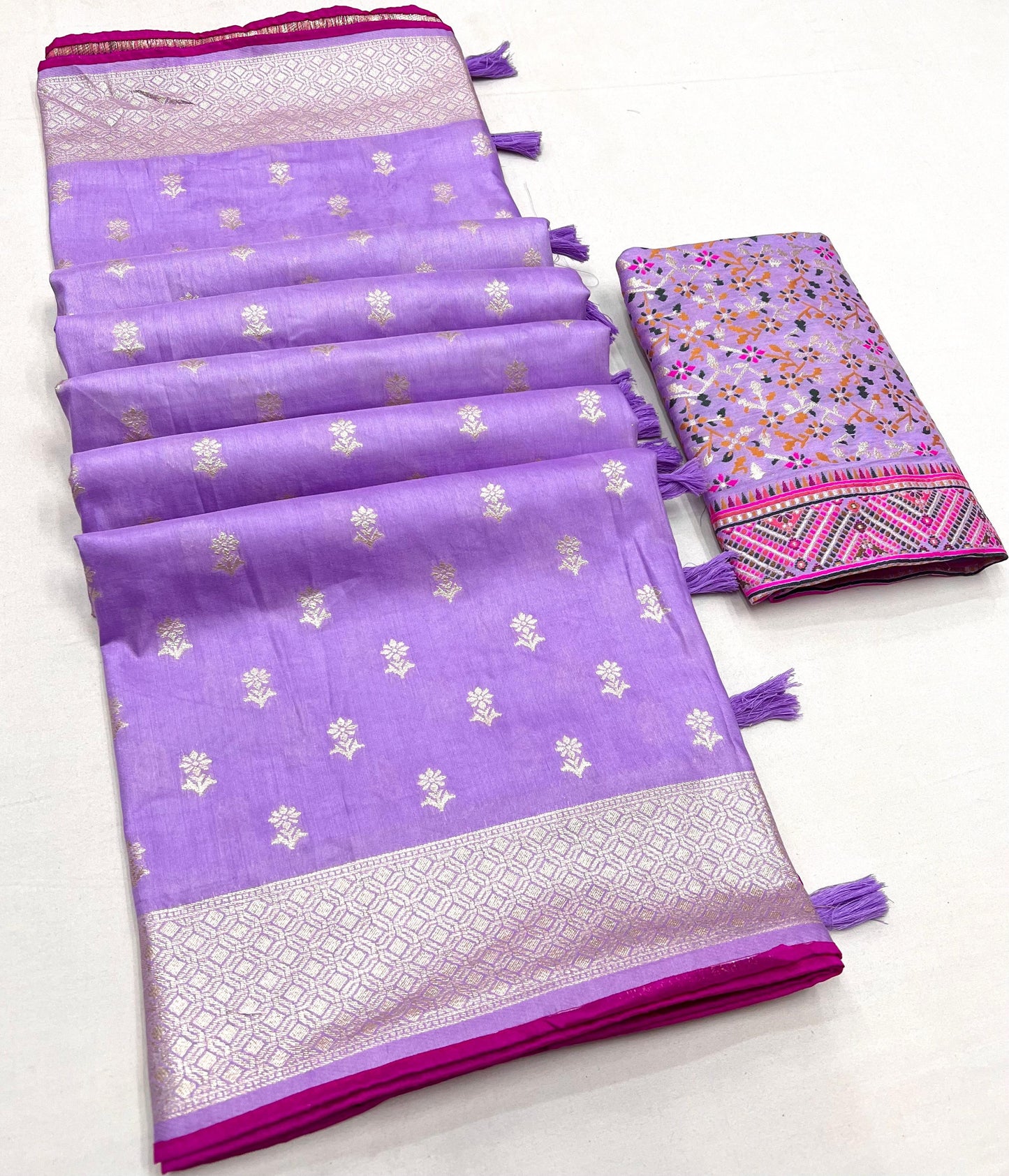 Muslin Viscose Silk Saree With Pashmina Weaved Pallu and Blouse