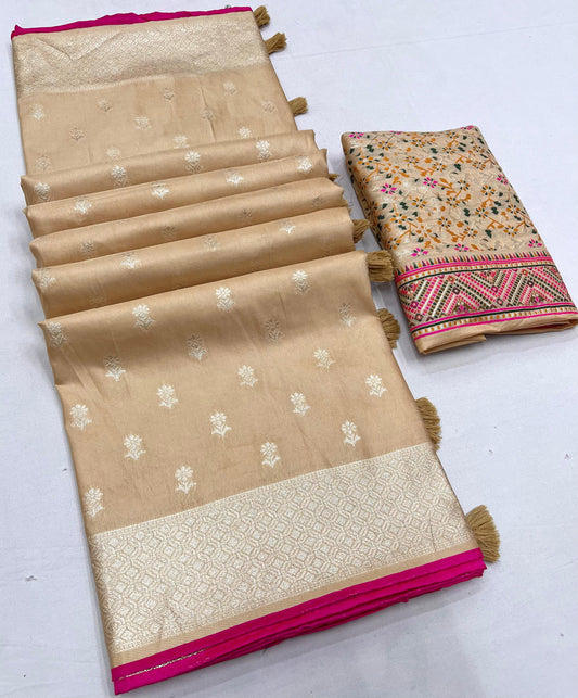 Muslin Viscose Silk Saree With Pashmina Weaved Pallu and Blouse