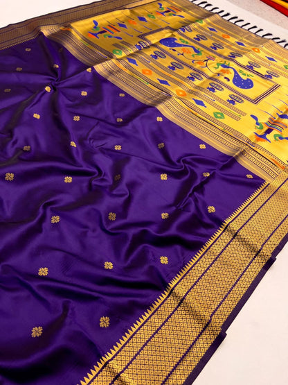 Soft Kanjivaram Paithani Silk Saree With Golden Zari Weaving