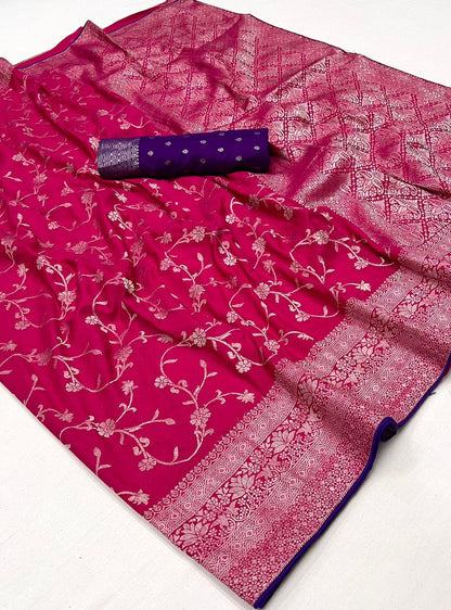 Banaras georgette Silk Saree With Meenakari Weaving and Rich Pallu