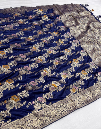 Viscose Dola Silk Saree With Golden Zari Jaal Weaving