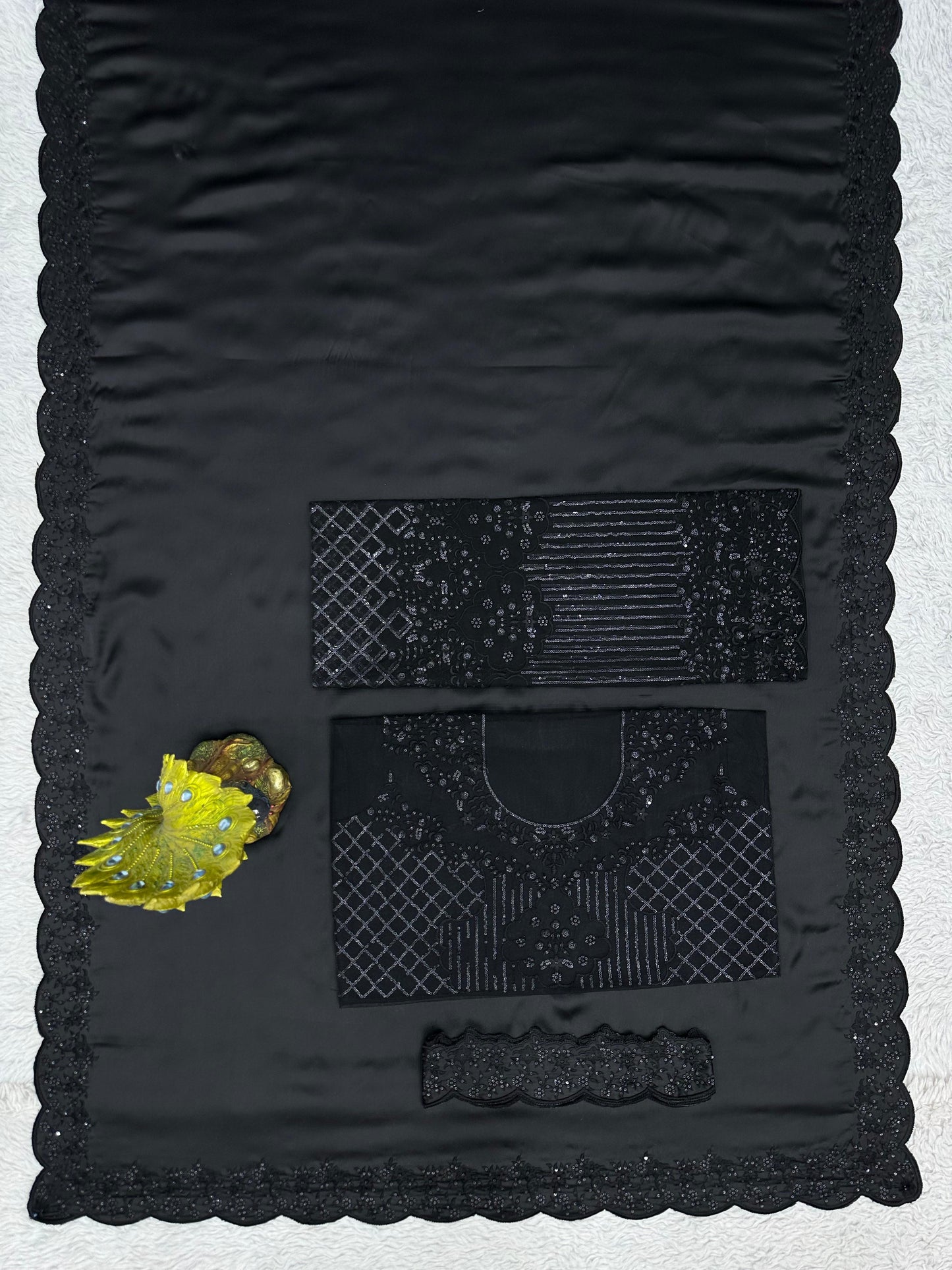 Black Satin Silk Saree With Thread and Sequence Work