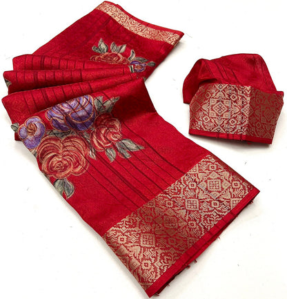 Soft Silk Saree With Floral Self Jacquard Border