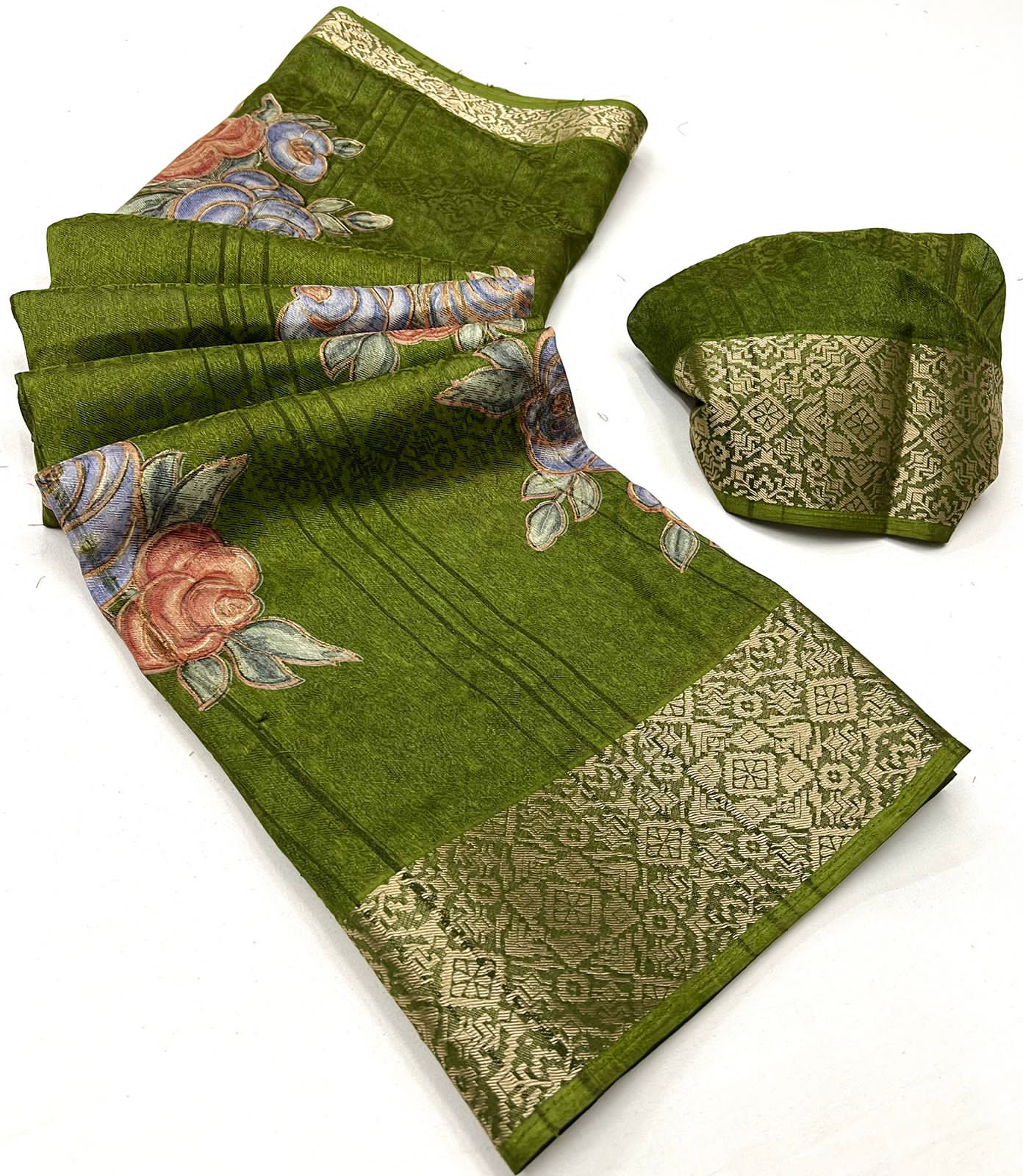 Soft Silk Saree With Floral Self Jacquard Border