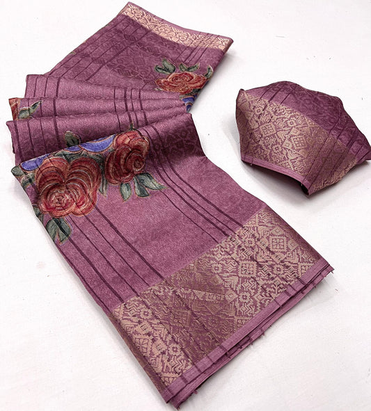 Soft Silk Saree With Floral Self Jacquard Border