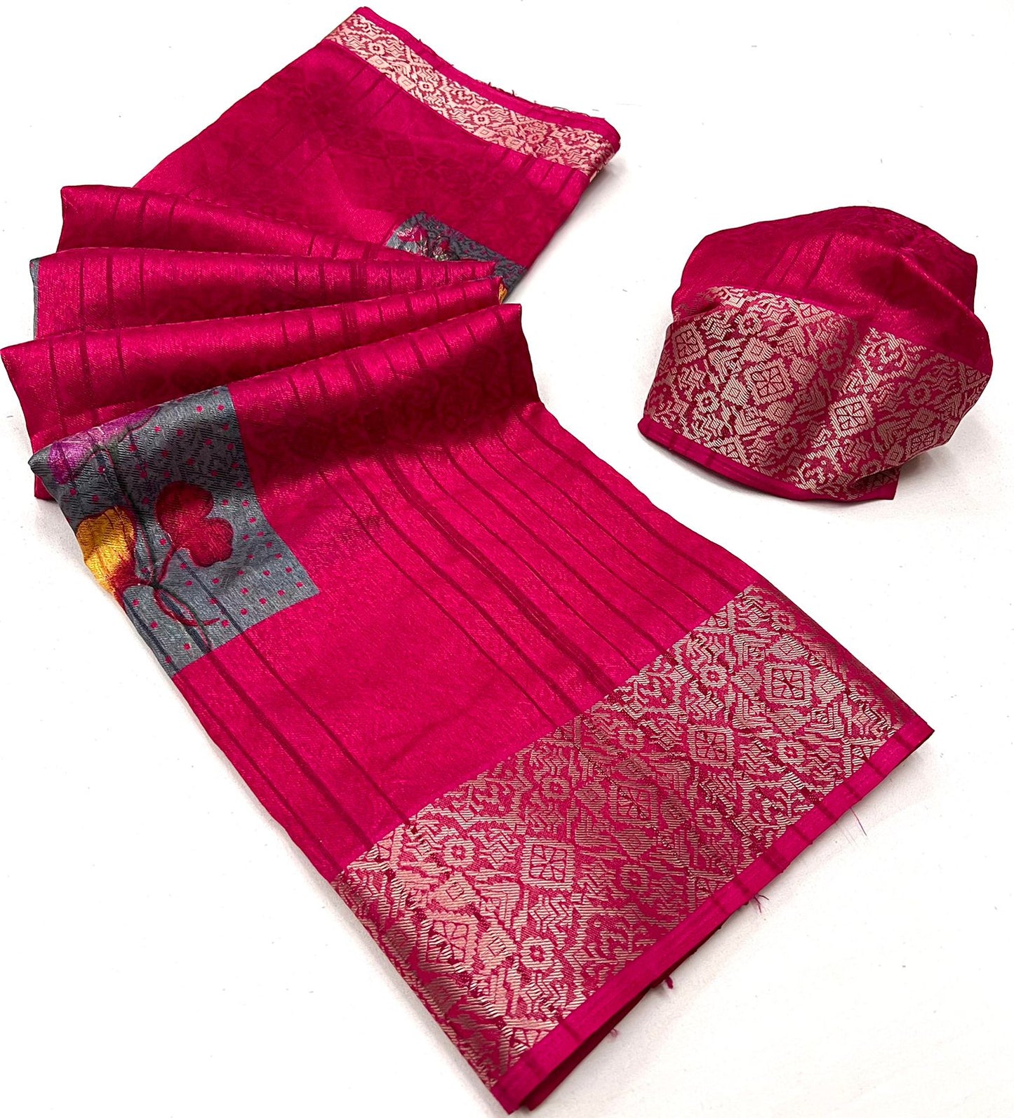 Soft Silk Saree With Floral Self Jacquard Border