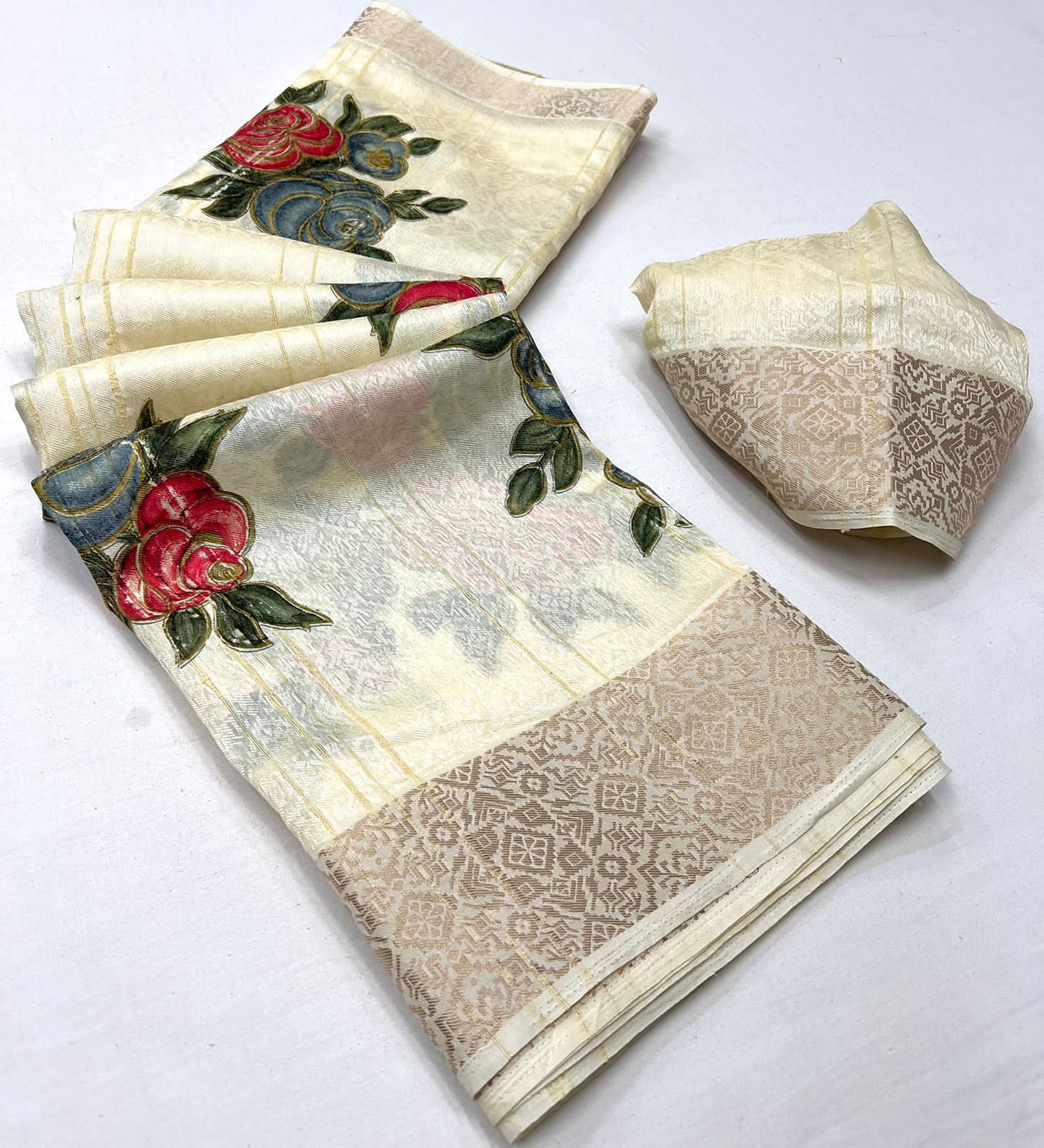 Soft Silk Saree With Floral Self Jacquard Border