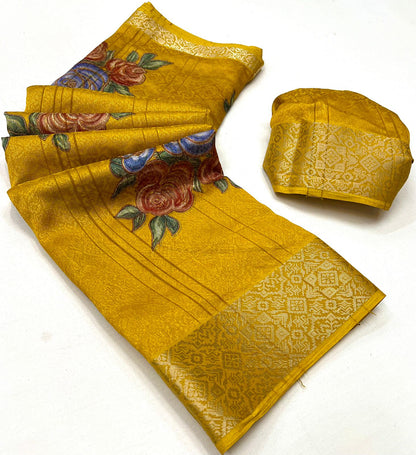 Soft Silk Saree With Floral Self Jacquard Border