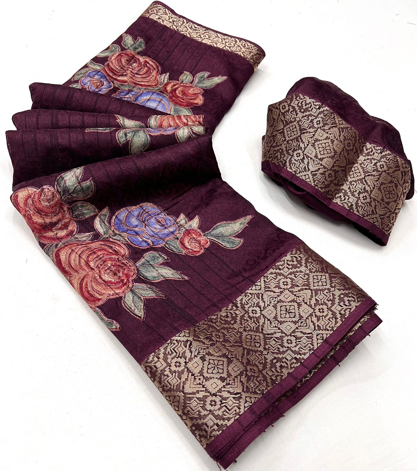 Soft Silk Saree With Floral Self Jacquard Border