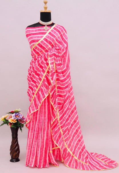 Pink With White Sequence Georgette Ruffle Saree