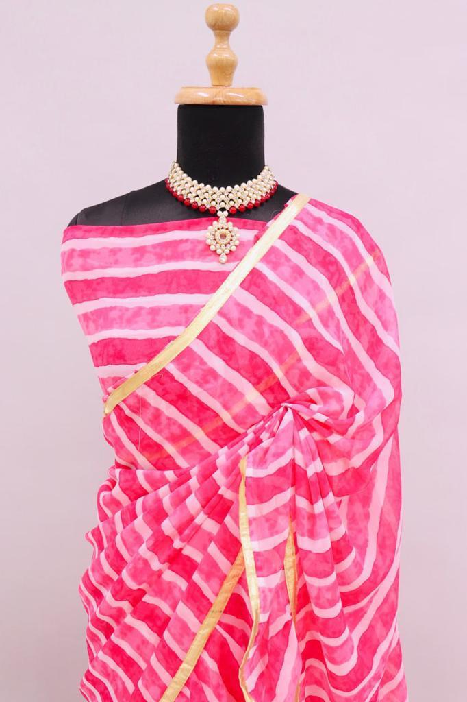 Pink With White Sequence Georgette Ruffle Saree