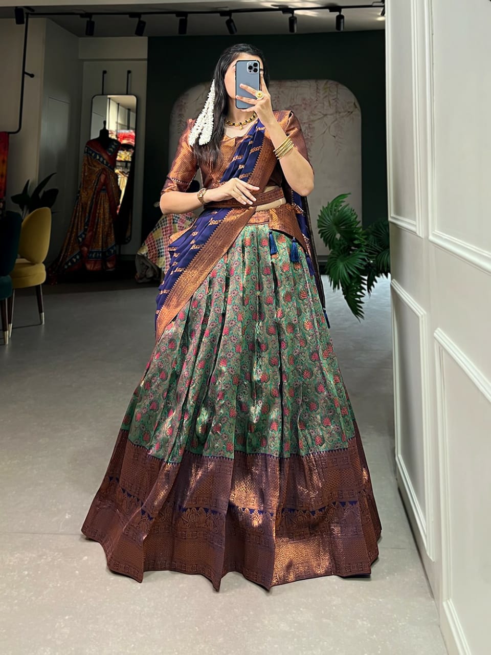 Elegant Jacquard Lehenga Choli With Zari Weaving Work