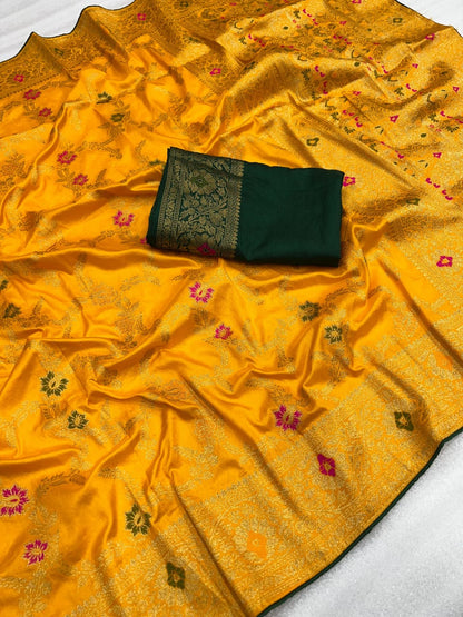 Soft Dola Silk Saree With Zari and Meenakari Weaving