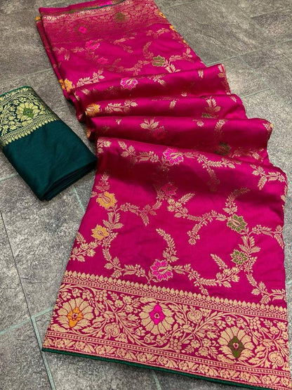 Soft Dola Silk Saree With Zari and Meenakari Weaving